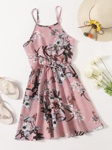 SHEIN Girls Floral Print Cami Dress - Dusty Pink - View 1