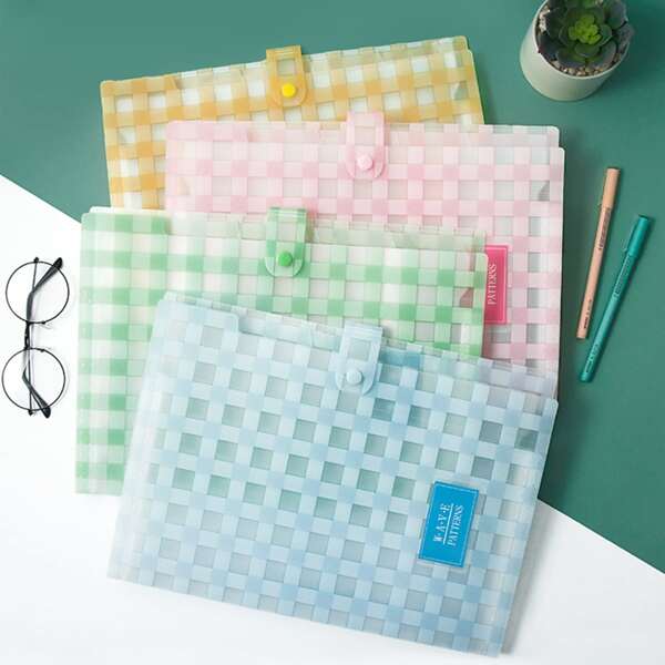 

1pc Plaid Pattern Random File Pocket, Multicolor