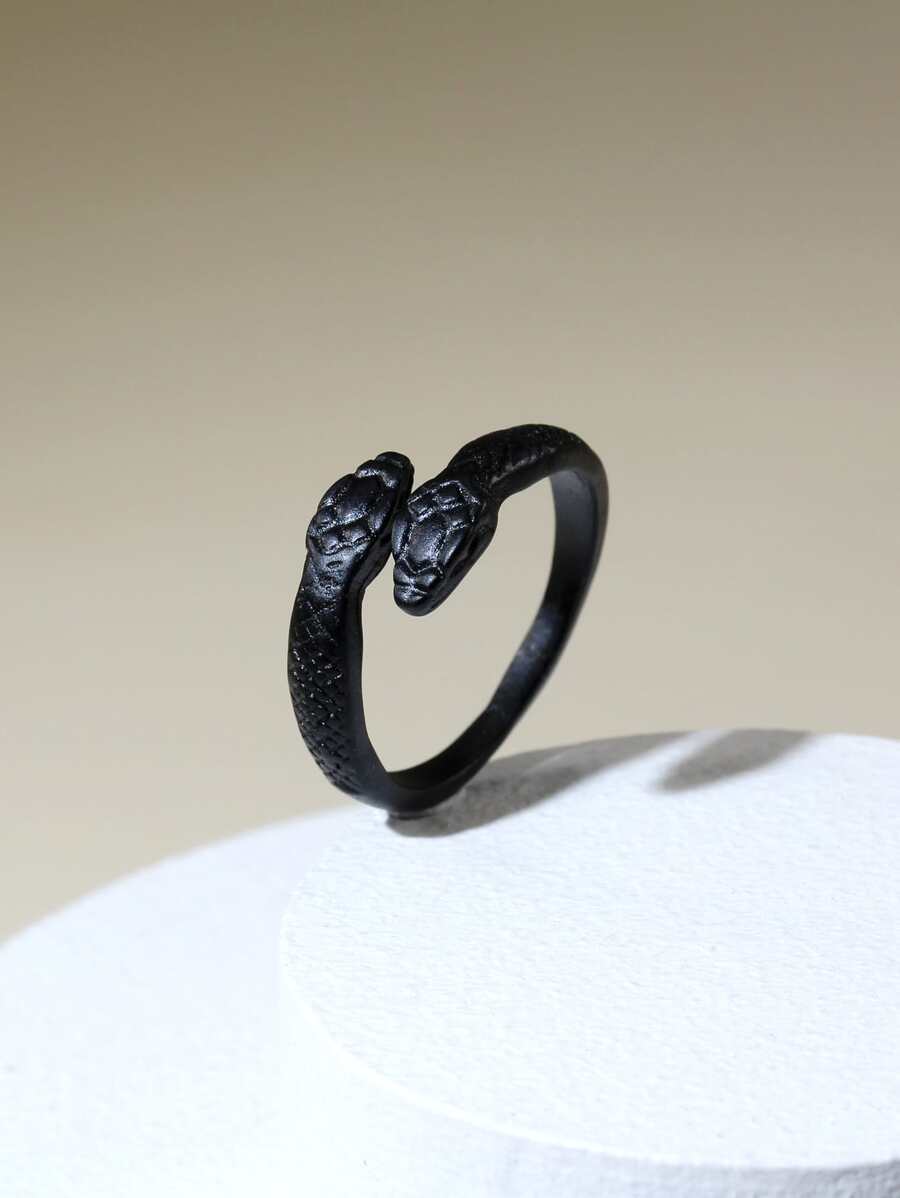 Men Snake Design Ring - Black - View 1