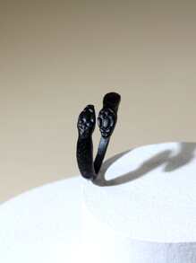 Men Snake Design Ring - Black - View 3