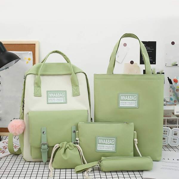 

5pcs Kids Pom Pom Charm Bag Set, Green