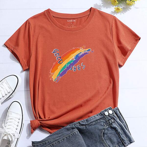 

Brush & Slogan Graphic Tee, Burnt orange