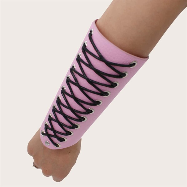 

Lace-up Decor PU Leather Bracelet, Pink