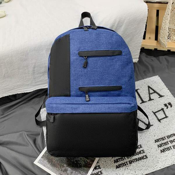 

Men Color Block Pattern Backpack, Blue