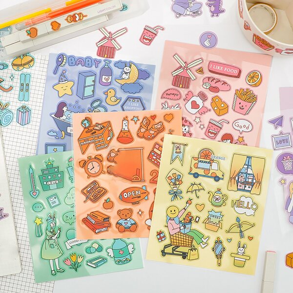 

2sheets Cartoon Graphic Random Sticker, Multicolor