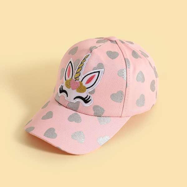 

Girls Unicorn Embroidered Baseball Cap, Baby pink