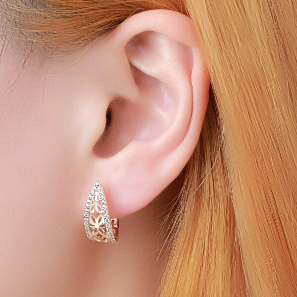

Zircon Decor Hollow Out Hoop Earrings, Gold
