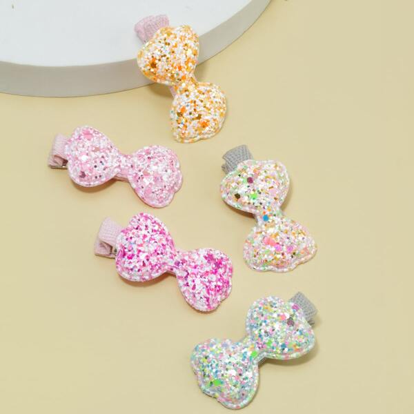 

5pcs Toddler Girls Bow Decor Hair Clip, Multicolor