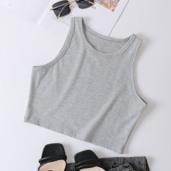 

Solid Crop Tank Top, Light grey