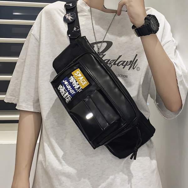 

Men Letter Graphic Fanny Pack, Black