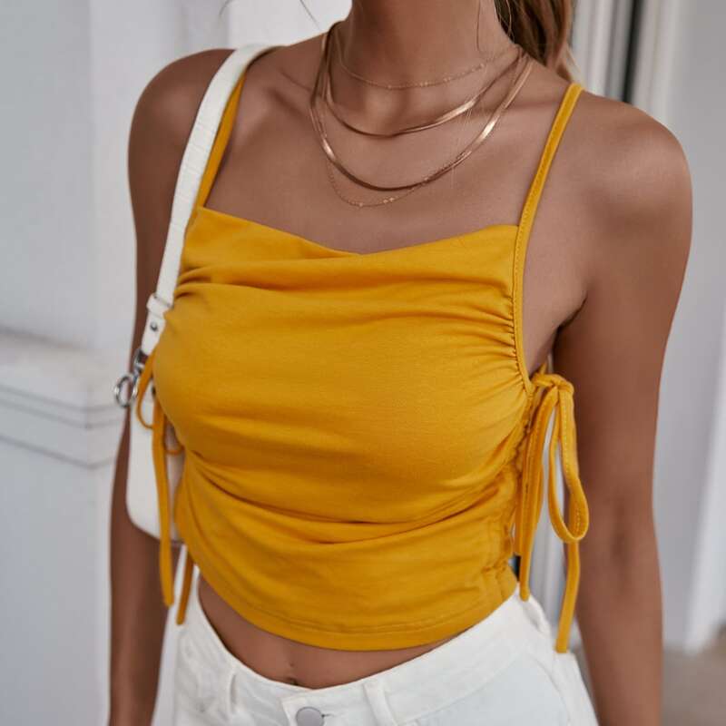 

Solid Drawstring Side Cami Top, Yellow