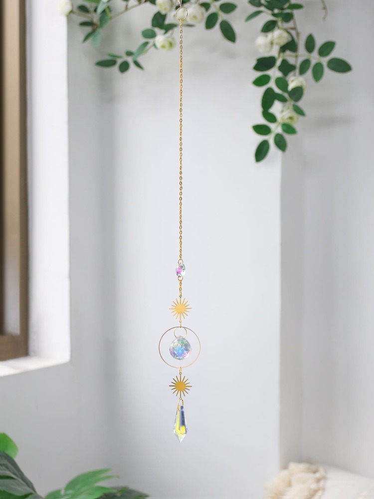 Crystal Pendant Sun Wall Hanging - Gold - View 4