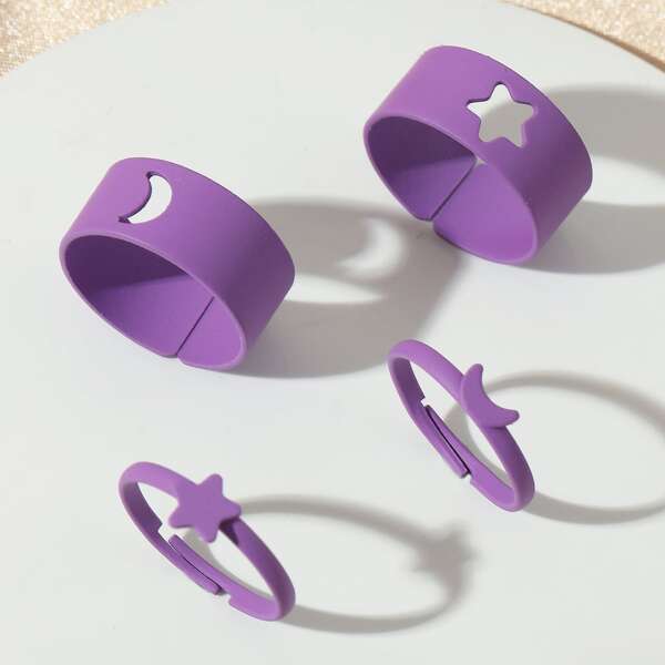 

4pcs Girls Star Decor Ring, Purple