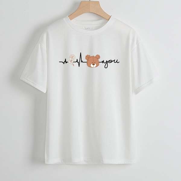 

Rose And Bear Print Tee, White