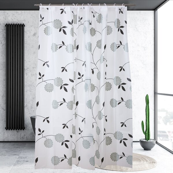 

Flower Print Shower Curtain, Black and white