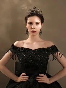 Rhinestone Crown Hair Accessory - Black - View 1