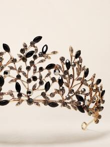 Rhinestone Crown Hair Accessory - Black - View 3