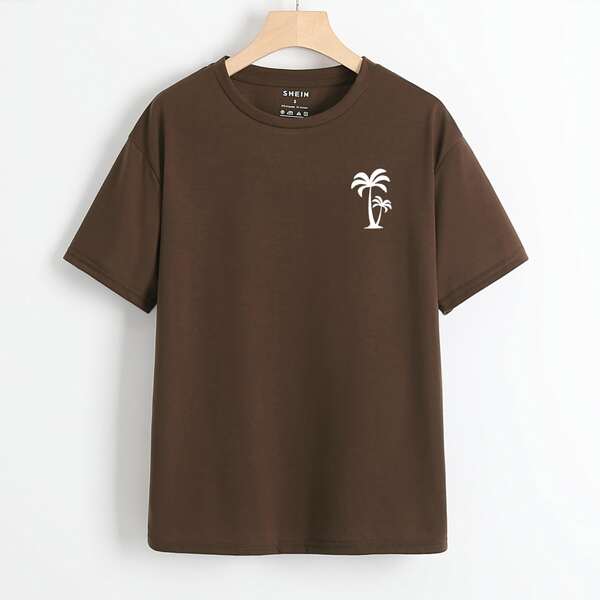 

Coconut Tree Print Tee, Chocolate brown