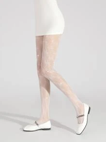 Bow Pattern Fishnet Tights - White - View 4