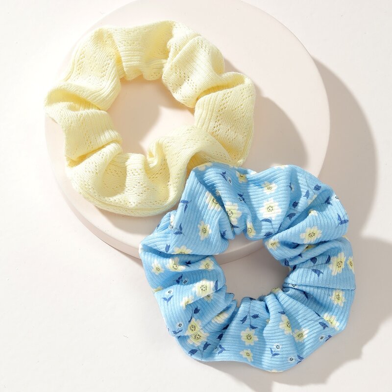 

2pcs Flower Print Scrunchie, Multicolor