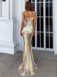 Missord Zip Back Sequin Fishtail Hem Cami Prom Dress Elegant Formal Evening Wedding Guest Gown, For Graduation, Dinner Party Dress