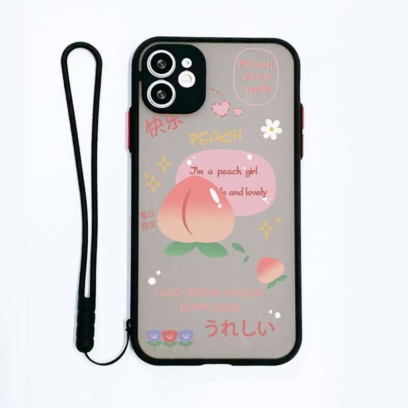 

Peach Pattern Phone Case With Lanyard, Black