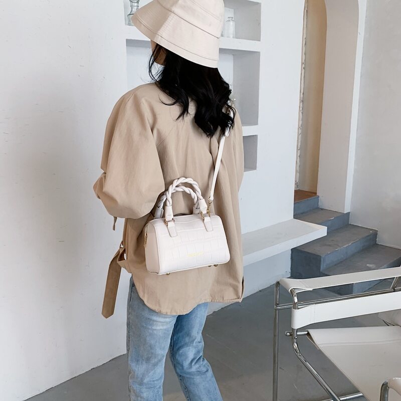 

Croc Embossed Satchel Bag, White