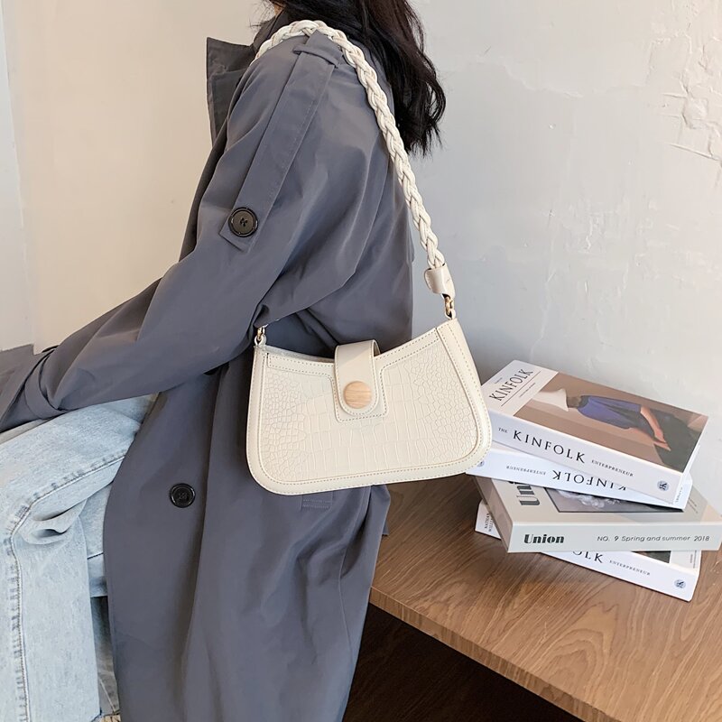 

Croc Embossed Shoulder Bag, White