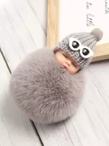 1pc Plush Baby Keychain/Key Fob Decor - Grey - View 5