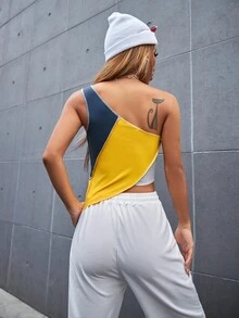 SHEIN Unity 撞色單肩針腳鎖邊不對稱下擺短款上衣 - 彩色 - 查看 2