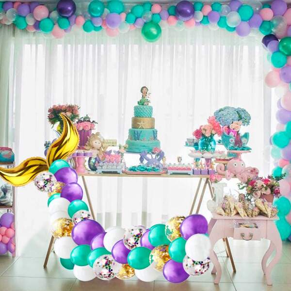 

44pcs Mermaid Tail Decorative Balloon Garland, Multicolor