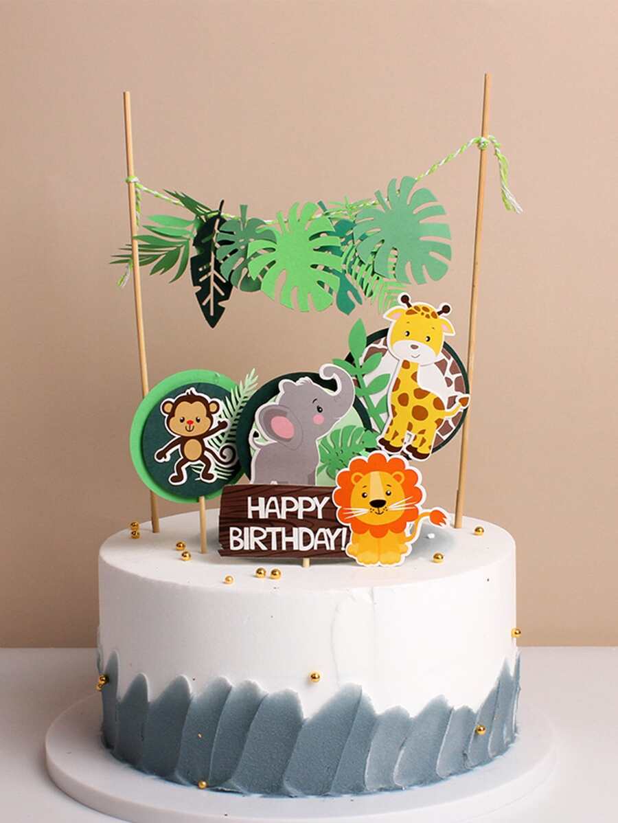 4pcs Cartoon Animal Design Cake Topper, Cute Paper Cake Decoration For Birthday Party - Multicolor - View 1