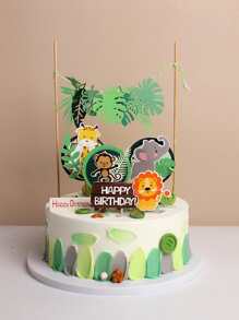 4pcs Cartoon Animal Design Cake Topper, Cute Paper Cake Decoration For Birthday Party - Multicolor - View 3