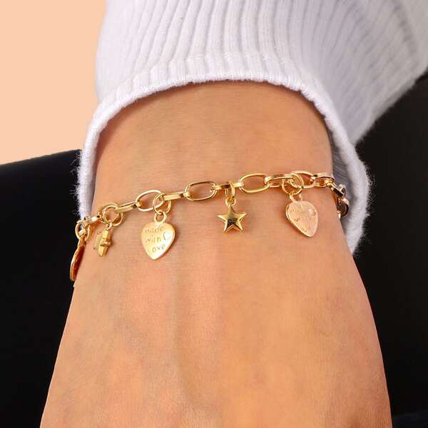 

Heart & Star Charm Bracelet, Gold