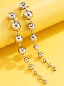 Bead Drop Earrings - Silver - View 2