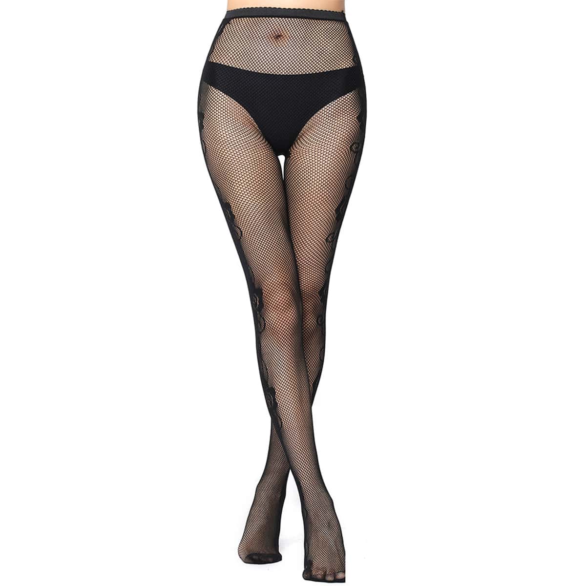 

1pair Flower Fishnet Tights, Black
