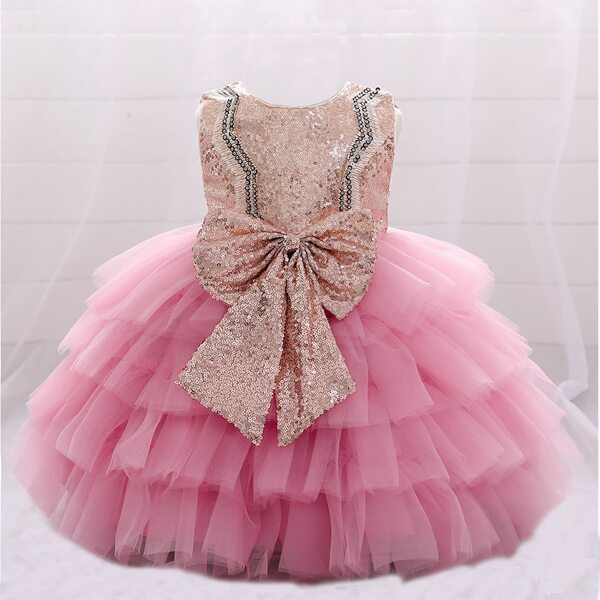 

Toddler Girls Contrast Sequin Big Bow Layered Ruffle Dress, Multicolor