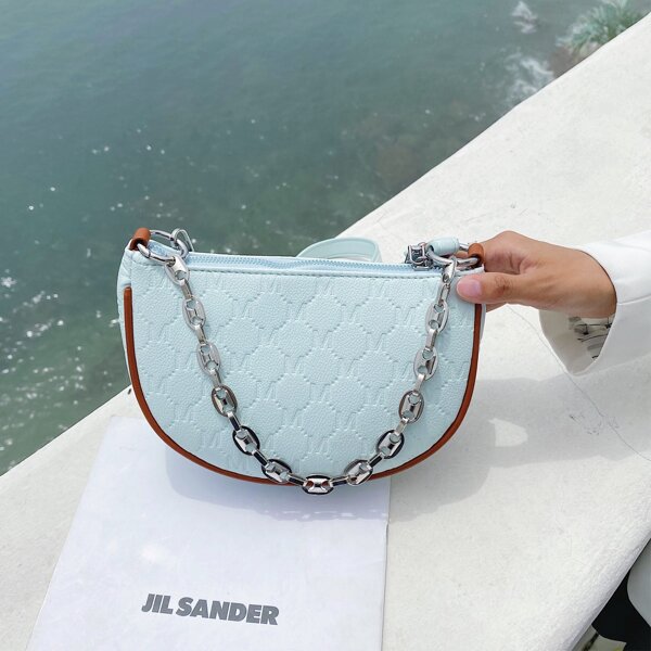 

Letter Graphic Chain Satchel Bag, Blue