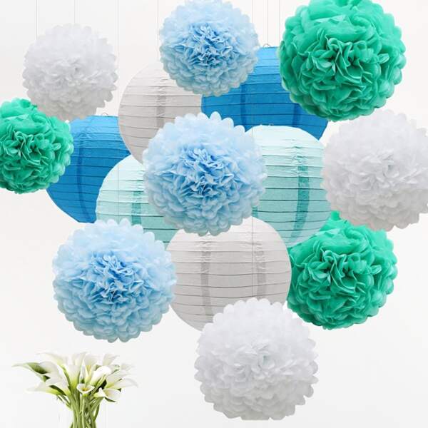 

15pcs Paper Flower Ball & Paper Lantern Set, Multicolor