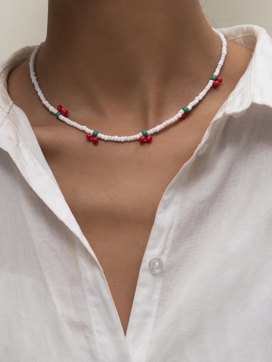 1pc Beaded Necklace - White - View 1