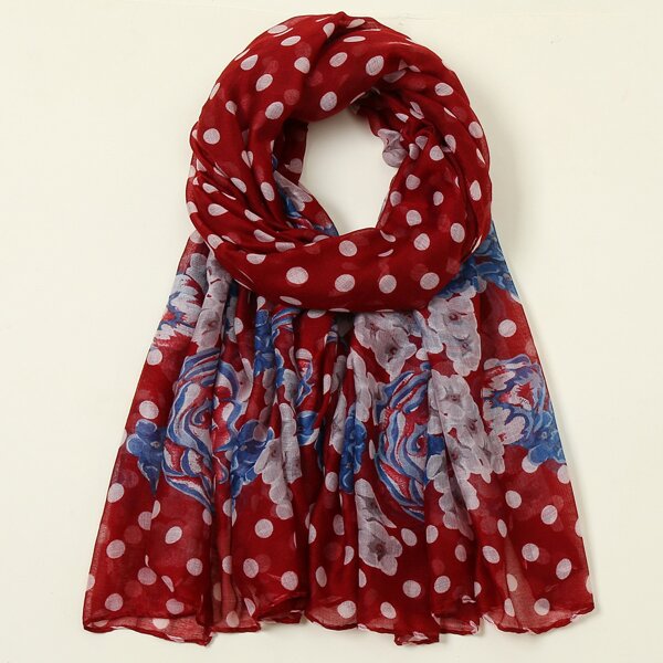 

Flower Print Polka Dot Scarf, Burgundy
