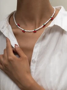 1pc Beaded Necklace - White - View 5