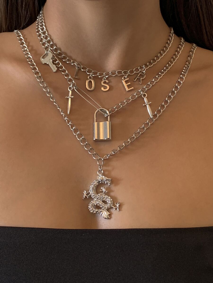 Dây chuyền mặt dây chuyền 3 khóa - Bạc - Xem 1