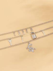 Dây chuyền mặt dây chuyền 3 khóa - Bạc - Xem 4