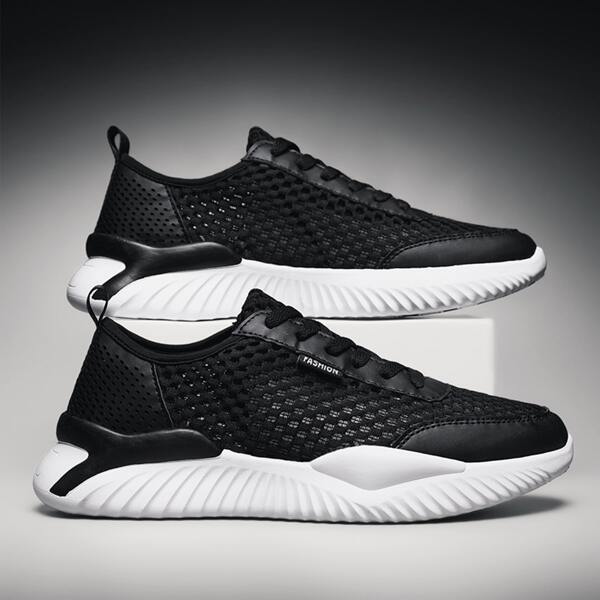 

Men Mesh Panel Lace-up Front Sneakers, Black