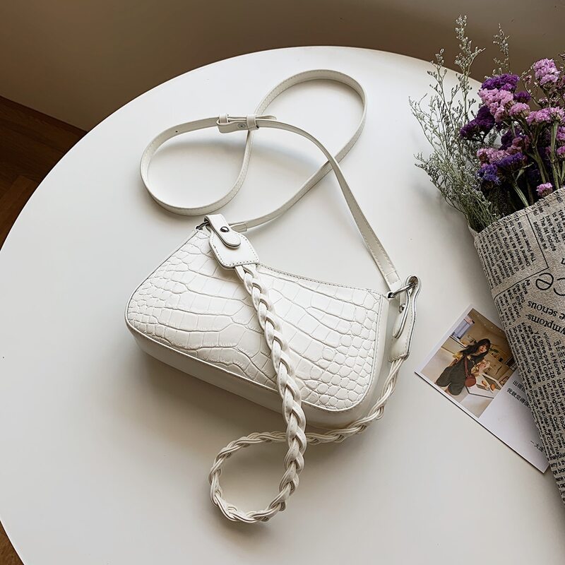 

Croc Embossed Shoulder Bag, White