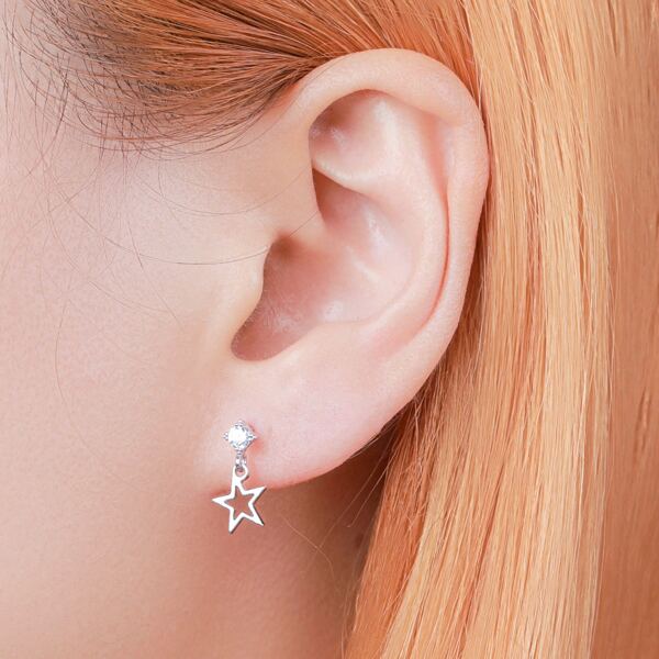 

Star Drop Earrings, Silver