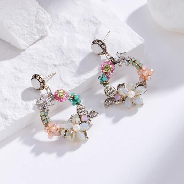 

Zircon Decor Drop Earrings, Multicolor