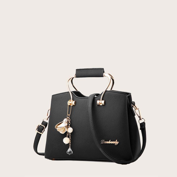 

Metal Decor Satchel Bag, Black