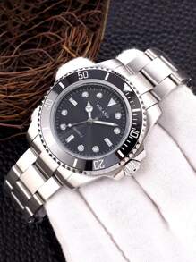 2入组新款商務個性日曆水鬼男士鋼帶石英表和合金珠串組合手鍊組合套裝 - 黑色 - 查看 3